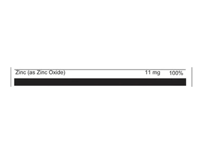 Vigorus label close-up: zinc as zinc oxide 11 mg